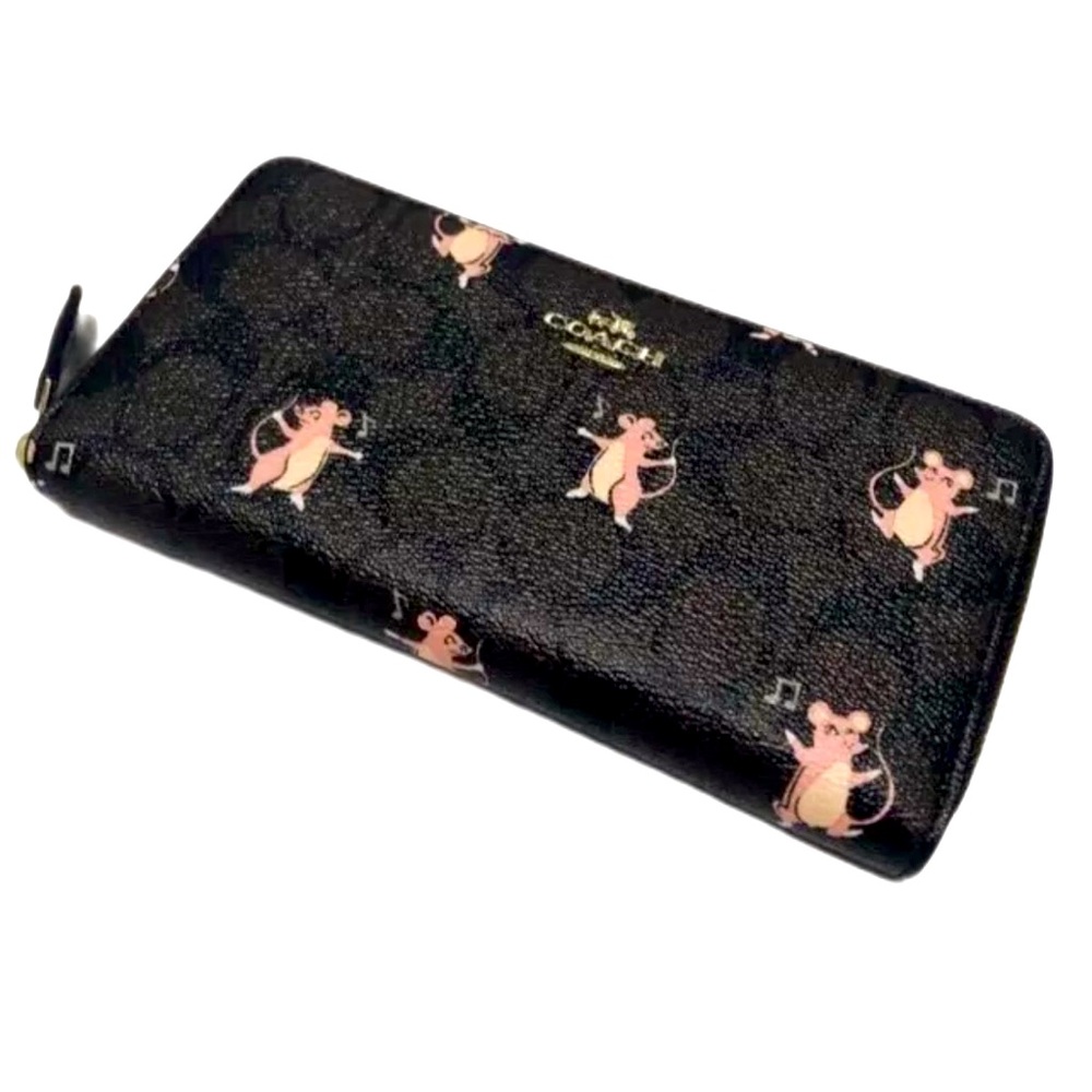 COACH ACCORDION ZIP WALLET IN SIGNATURE CANVAS PARTY MOUSE PRINT